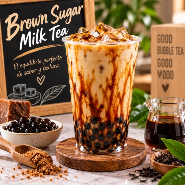 Brown Sugar Milk Tea con crystal boba
